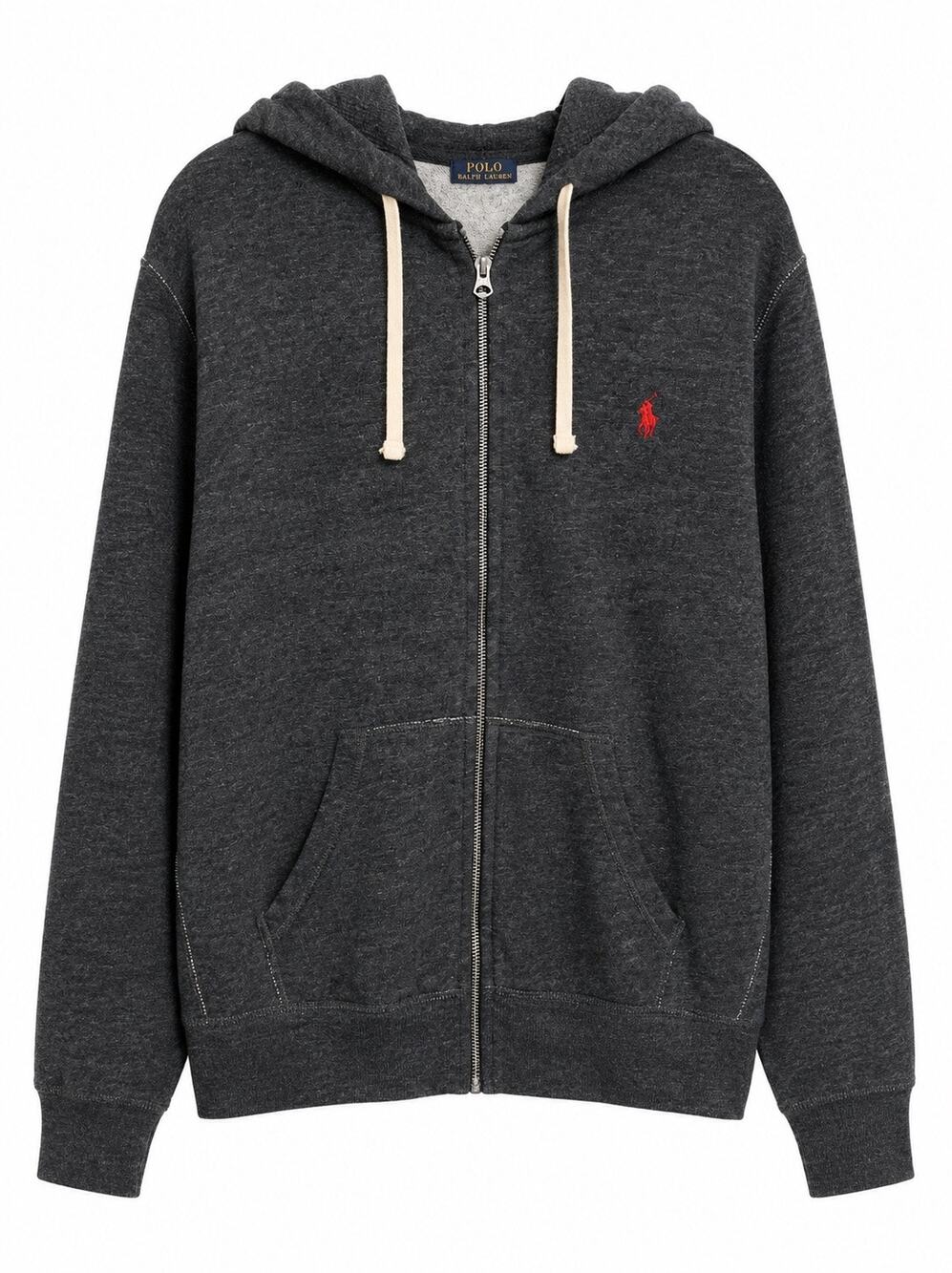 Polo Ralph Lauren Full Zip Hoodie Men XL Charcoal Gray Red Pony Sweat Jacket